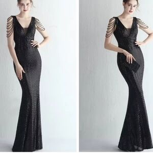 Glamorous Black Sequin Backless Dress